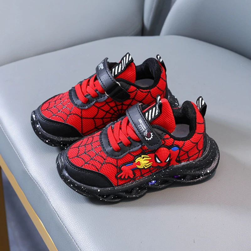 Spring Autumn Boys Spiderman Mesh Breathable Sport Shoes Disney LED Children'S Sneakers Kids Casual Shoes Light Shoes for 0-6Y