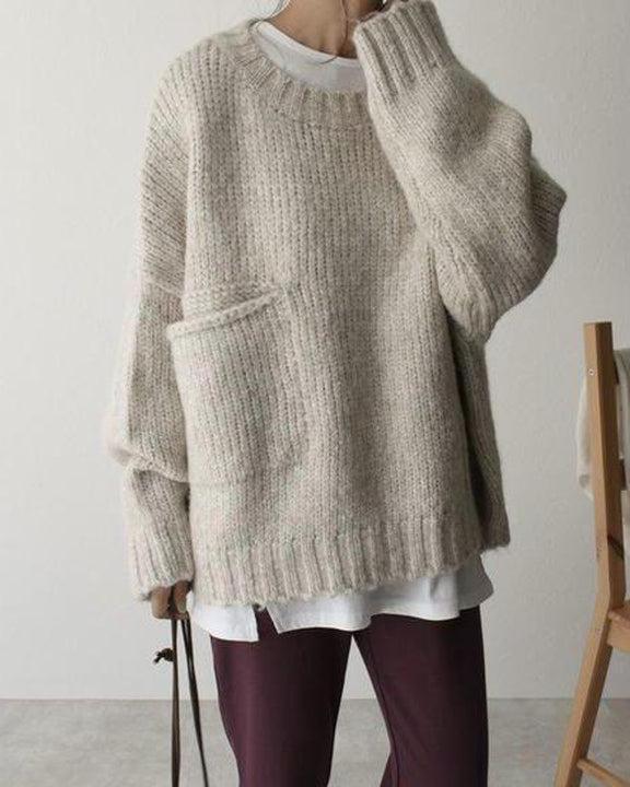 Oversized Ivory Pocket Front Sweater