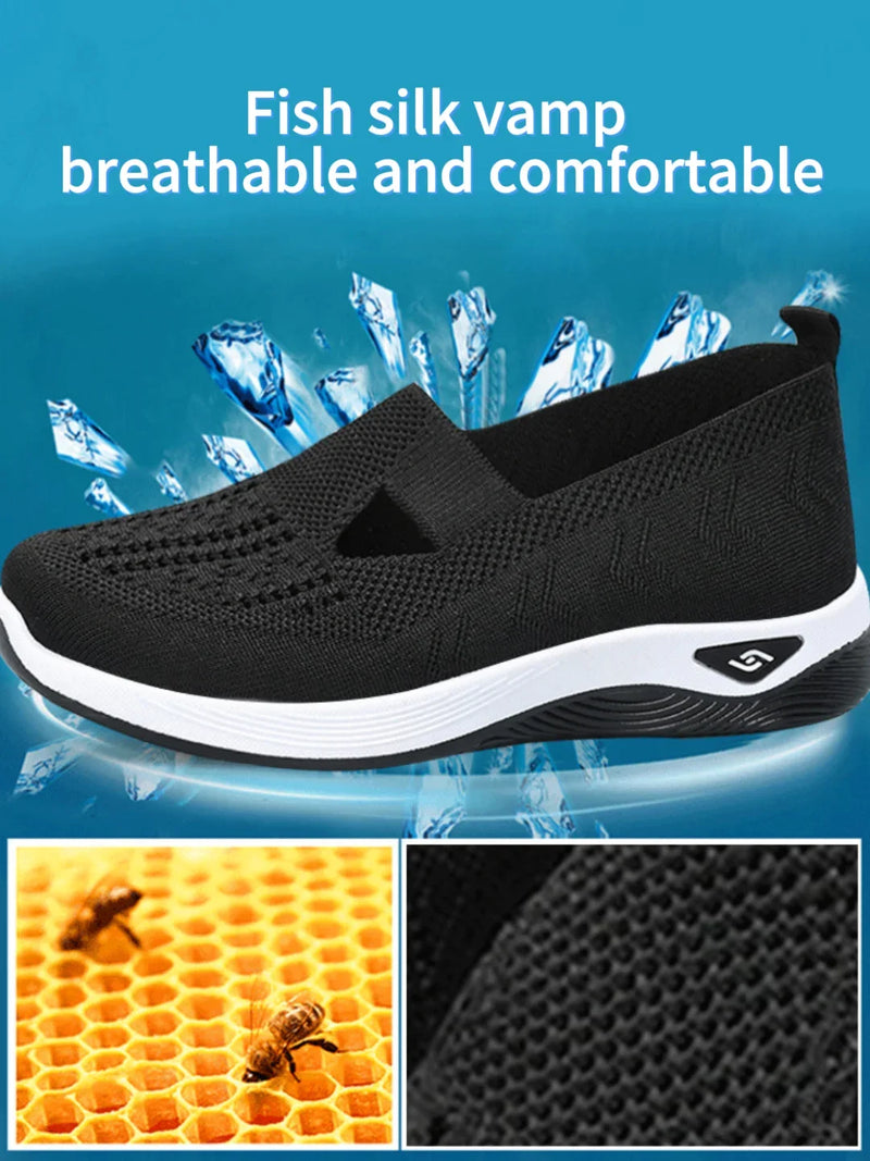 Women'S Solid Color Breathable Sneakers, Soft Sole Lightweight Slip on Walking Shoes, Low-Top Knitted Casual Shoes