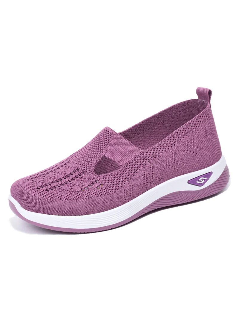 Women'S Solid Color Breathable Sneakers, Soft Sole Lightweight Slip on Walking Shoes, Low-Top Knitted Casual Shoes