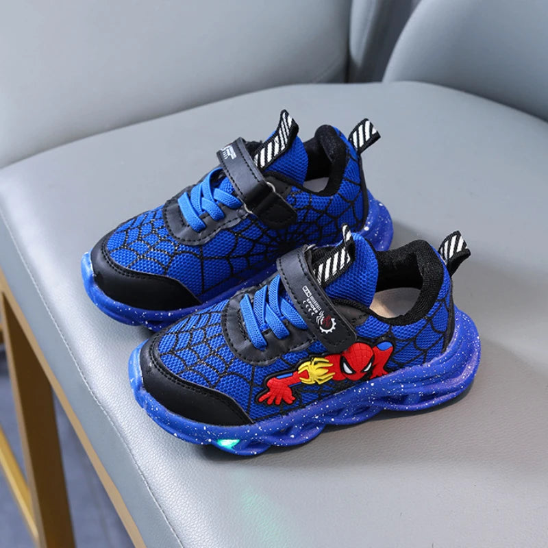 Spring Autumn Boys Spiderman Mesh Breathable Sport Shoes Disney LED Children'S Sneakers Kids Casual Shoes Light Shoes for 0-6Y