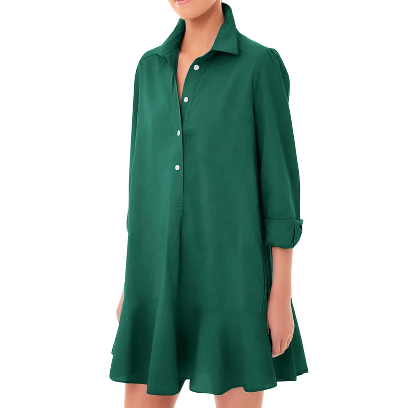 Classic Button-Up Ruffle Hem Dress