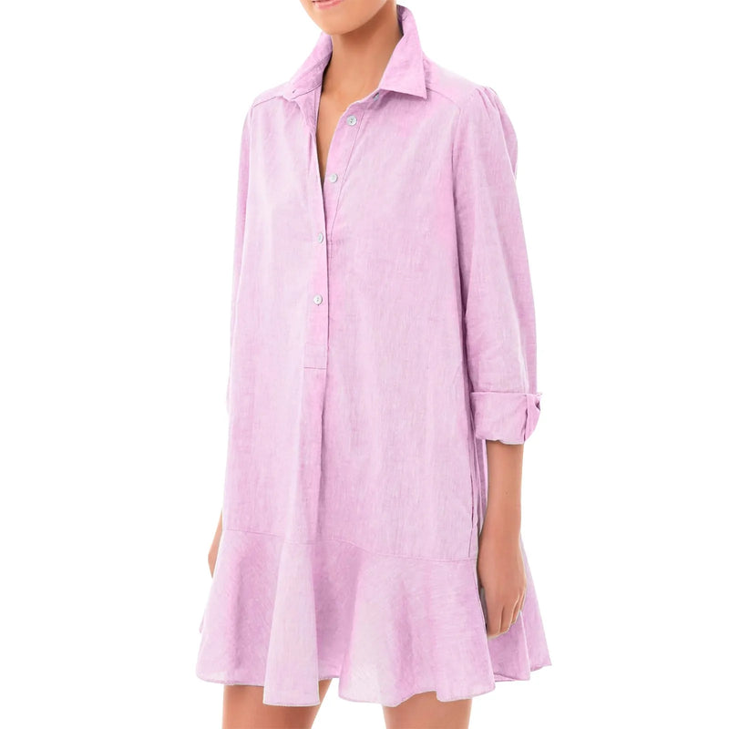 Classic Button-Up Ruffle Hem Dress