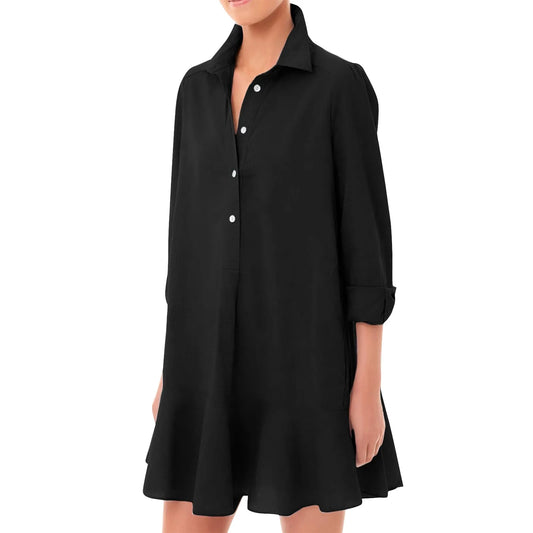 Classic Button-Up Ruffle Hem Dress