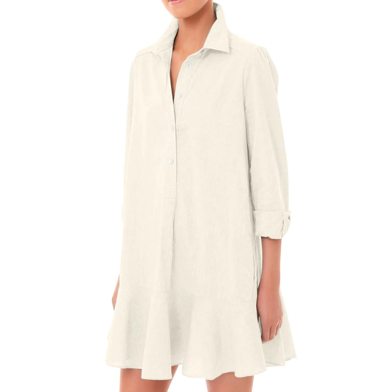 Classic Button-Up Ruffle Hem Dress