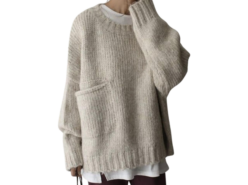 Oversized Ivory Pocket Front Sweater