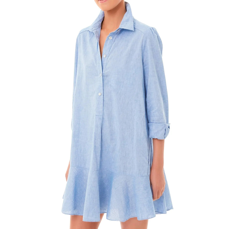 Classic Button-Up Ruffle Hem Dress