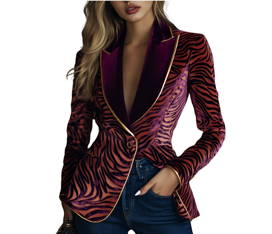 Casual Loose Vintage Velvet Zebra Blazer