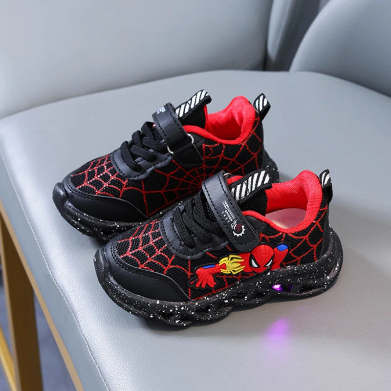 Spring Autumn Boys Spiderman Mesh Breathable Sport Shoes Disney LED Children'S Sneakers Kids Casual Shoes Light Shoes for 0-6Y