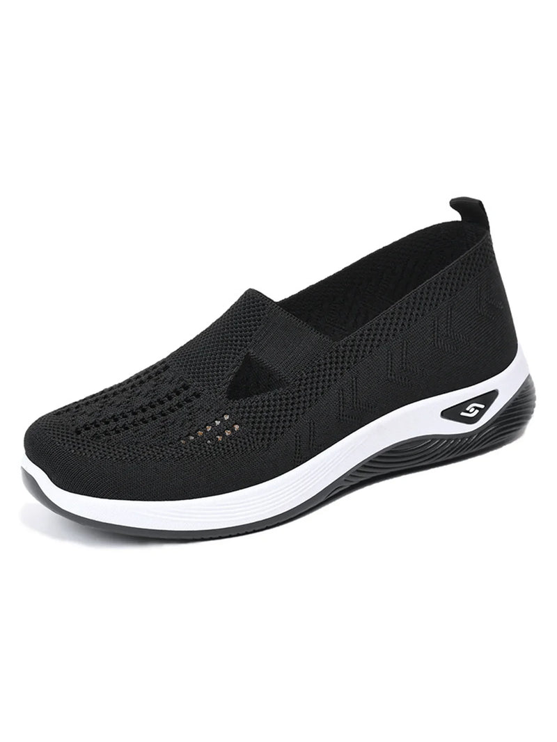 Women'S Solid Color Breathable Sneakers, Soft Sole Lightweight Slip on Walking Shoes, Low-Top Knitted Casual Shoes