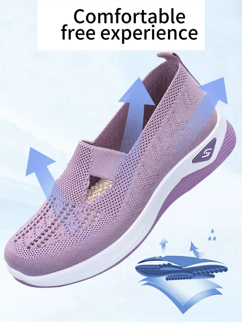 Women'S Solid Color Breathable Sneakers, Soft Sole Lightweight Slip on Walking Shoes, Low-Top Knitted Casual Shoes