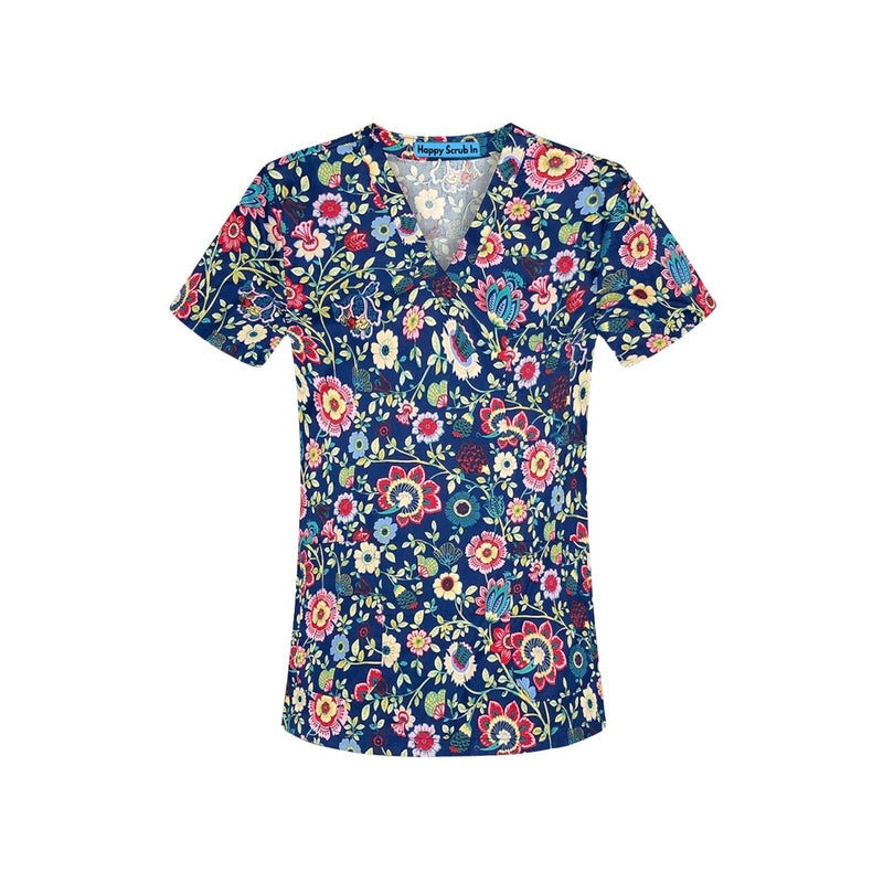 Blue Floral Scrub Top