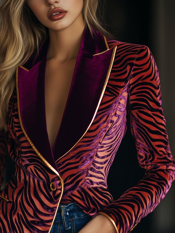 Casual Loose Vintage Velvet Zebra Blazer