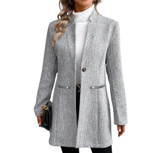 Grey Plain Pocket Long Sleeve Outerwear